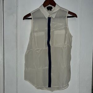 Cream and Blue Sheer Sleeveless Shirt